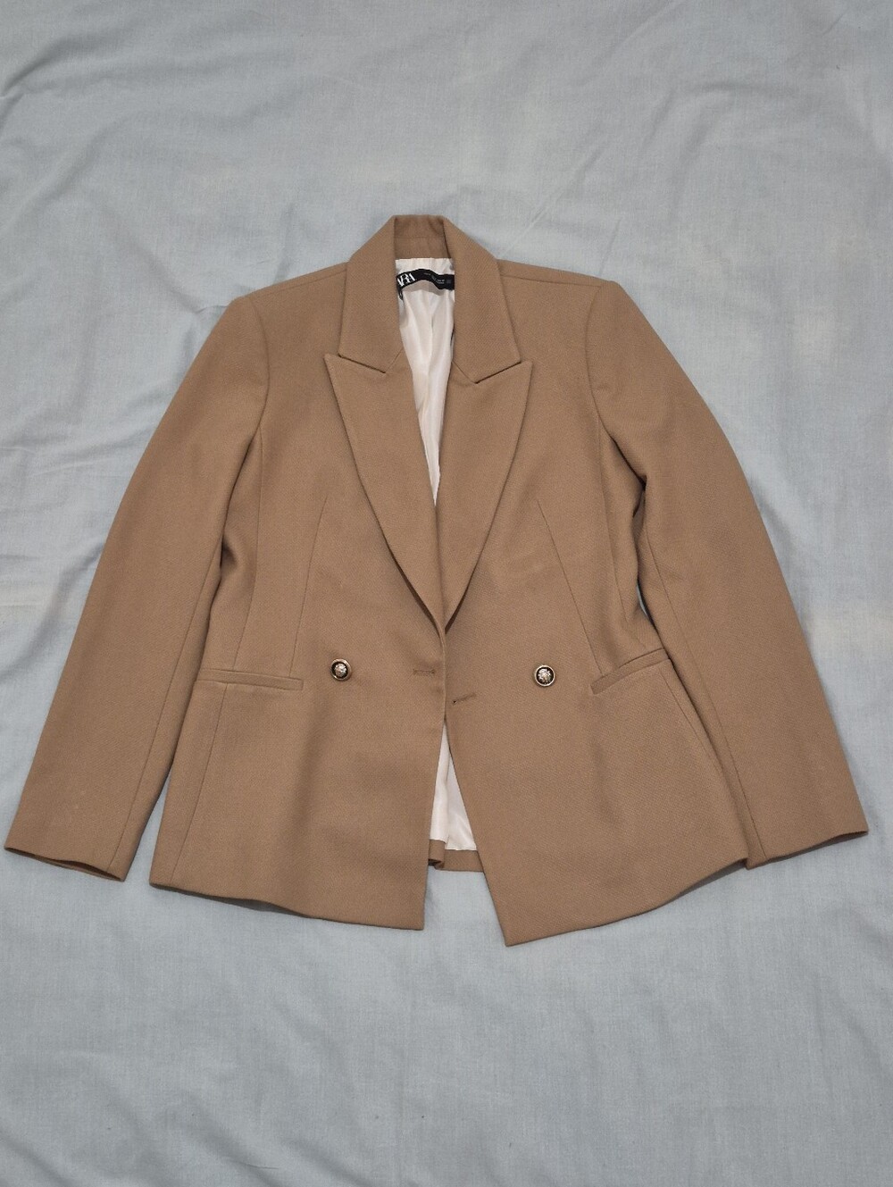 Zara Camel Double-Breasted Small Blazer Jacket